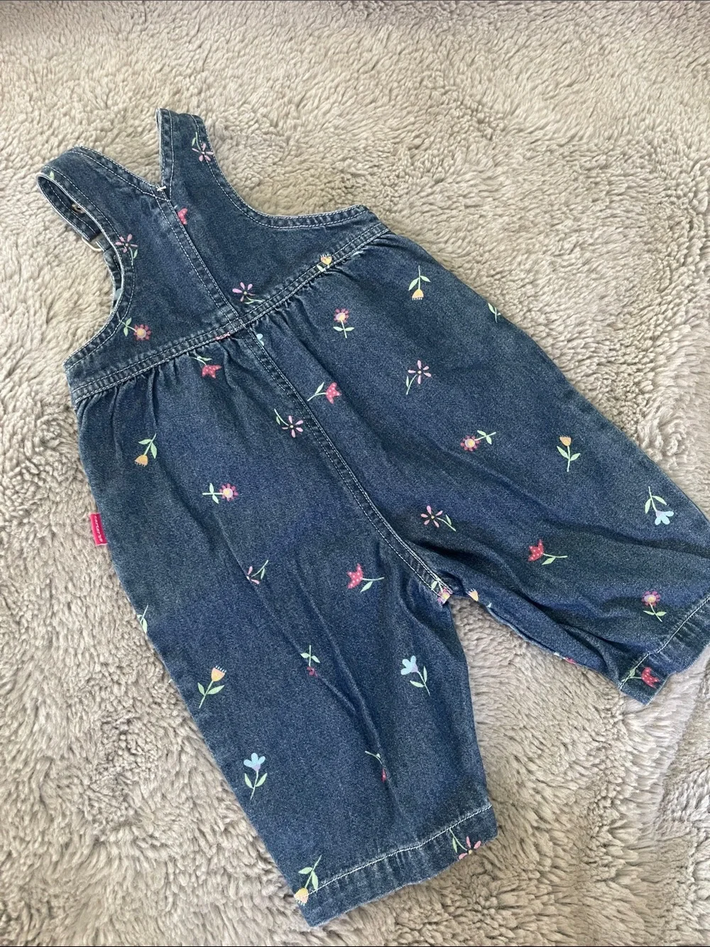 Vintage Carter’s Baby Girl Denim Floral Overalls Blue Sz 9/12M